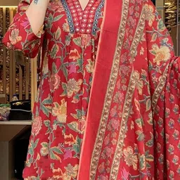 Royal Export Floral Printed V-Neck A-Line Kurta with Palazzos & Dupatta image 5