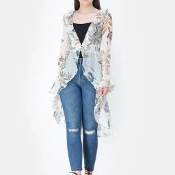 Cation White Floral Print Shrug-3