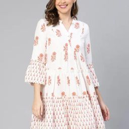 Oxolloxo White Printed Fit & Flare Dress-image-72