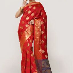 Banarasi Silk Works Red Woven Saree With Unstitched Blouse-picture-23