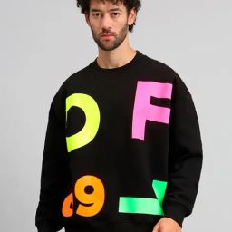 GRIFFEL Black Loose Fit Graphic Print Oversized Sweatshirt-46
