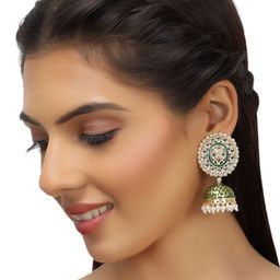 Anouk Green Gold-Plated Artificial Stones Studded Dome Shaped Jhumkas-74