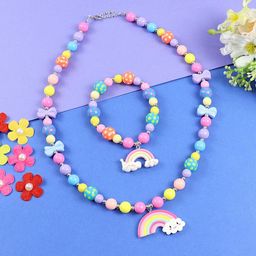 Asthetika Kids Girls Artificial Beaded Rainbow Charm Necklace & Bracelet-32