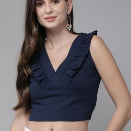 RARE Navy Blue Ruffles Crop Top-image-33