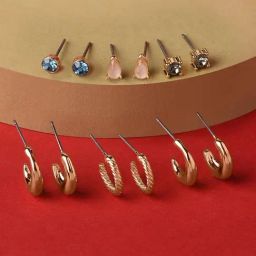Accessorize London Blue Harvest Multicolor Hoop & Stud Earrings (Set of 6)-25