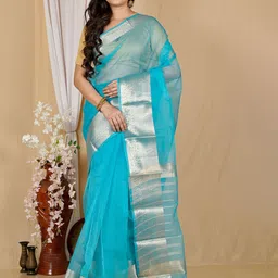 DipDiya Woven Design Zari Taant Saree With Blouse Piece-image-83