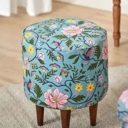 Chumbak French Spring Bloom Floral Teal Green Wood Ottoman-image-19