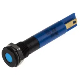 RS PRO Blue Panel Mount Indicator 24V DC, Mounting Hole Size 8 mm, Termination Type Solder Tab, IP Rating IP67, Model No 7001763-27