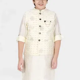 Cavio Kids Cream Embroidered Full Sleeves Kurta Set-image-8