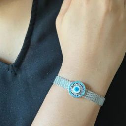 Johori Round Evil Eye Silver-Plated Mesh Strap Bracelet for Women-25