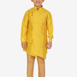 Pro-Ethic Style Developer Kids Yellow & Beige Printed Full Sleeves Kurta with Pyjamas-picture-37