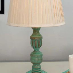 Homesake Khadi & Green Wood Rustic Algae French Trophy Carved Table Lamp-20
