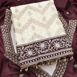 kalini Maroon Vichitra Silk Codding Work Unstitched Dress Material-picture-4