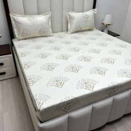 Pure Decor Beige & Grey Floral Queen Bedsheet with 2 Pillow Covers-image-95