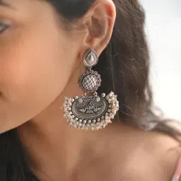 Johori Silver Plated Handcrafted Beads Designer Dangler Earrings for Women-image-38