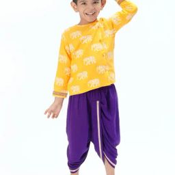 Lil Drama Kids Yellow & Purple Printed Full Sleeves Kurta with Dhoti-image-59