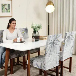 WOODEN STREET 4-Pcs Beige & Grey Printed Chair Covers-image-98