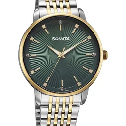 Sonata Men Brass Embellished Dial & Bracelet Style Straps Analogue Watch 77156BM02-13