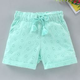 Babyhug Cotton Woven Mid Thigh Shorts Schiffli Pattern - Mint Blue-image-15
