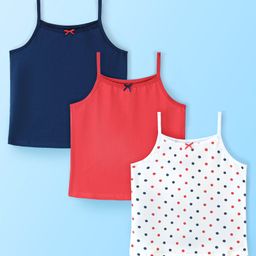 Pine Kids Cotton Sleeveless Antimicrobial Slips Solid & Dot Print Pack Of 3 - Red Blue & White-15