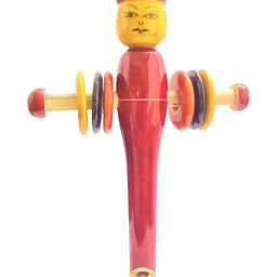 Funwood Games Wooden Eco-Friendly Multicolor Indian Traditional Whistle Man 2 in 1 Rattle Toy Set of 2 - Assorted Color-5