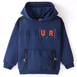 Little Kangaroos  Knit Full Sleeves  Drop Shoulder Hoodies - Air Force Navy Blue-image-2
