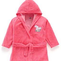 Doodle Poodle Terry Full Sleeves Hooded Bath Robe Bunny Print - Pink-image-44