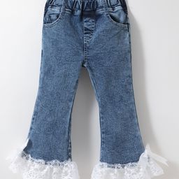 Kookie Kids Full Length Washed Denim Jeans with Lace Detailing - Blue-image-41