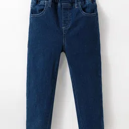 Kookie Kids Denim Full Length Washed Jeans With Bunny Embroidered- Blue-picture-1