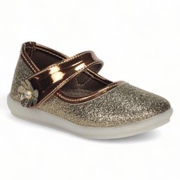 Lil Lollipop Flower Applique Detailed Shimmer Velcro Closure Bellies - Golden-image-65