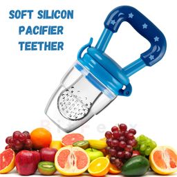 BitFeex Silicone Food Fruit Nibbler with Extra Mesh Soft Pacifier Feeder Teether for Infant Baby Elegant Blue BPA Free-10