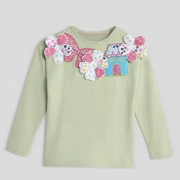 Somersault Full Sleeves Butterfly & Floral Applique Top - Green-picture-0