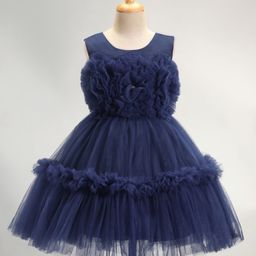 Bluebell Sleeveless Party Frock with Floral Applique - Blue-image-74