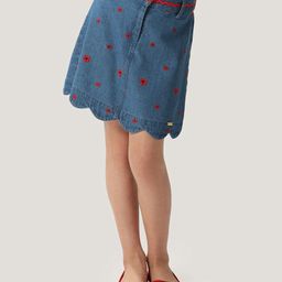 One Friday Floral Embroidered Denim Skirt - Blue-image-50