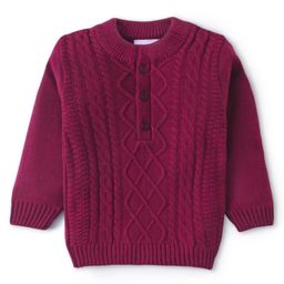 Babyhug Knitted Full Sleeves Pullover Sweater with Cable Knit Design -Red-picture-16