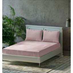 Trance Home Linen Premium Plain Pure Cotton Plain Double King Flat Bedsheet with 2 Pillow Cover 108 x 108 Inch- Blush-picture-0
