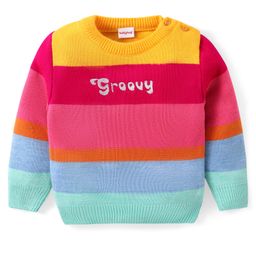Babyhug Knitted Full Sleeves Pullover Striped Sweater with Text Embroidery - Multicolour-19