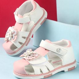 Cute Walk by Babyhug Slip On Sandals with Butterfly Applique & Velcro Closure - Pink-image-38