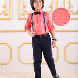 Mark & Mia Full SleevesPrinted Shirt & Trouser Set with Bow & Suspender - Coral & Navy-image-68