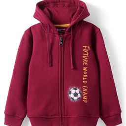 Bodycare Fleece Knit Full Sleeves Hooded Sweatjacket with Text Print - Maroon-image-71