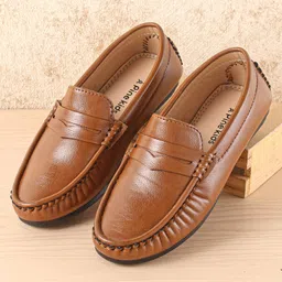 Pine Kids Slip On Solid Colour Loafers- Light Brown-picture-0