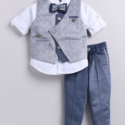 LITTLE COLLARS Velvet Full Sleeves Abstract Printed 3 Piece Party Suit Set - Blue-image-25
