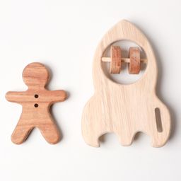 OPA Toys Wooden Handmade Sensory Stimulating -  Human Teether & Rocket Rattle For Born Babies (2 Piece)-17
