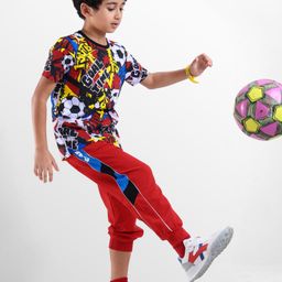 Ollington St. 100% Cotton Knit Half Sleeves Printed T-Shirt & Joggers Set - Multicolor & Red-picture-28