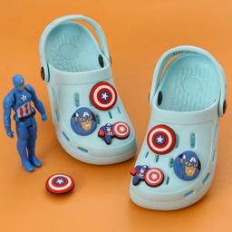Marvel by Yellow Bee Solid Perforated Avengers Clogs With Shield & Captain America Charms - Light Blue-image-33