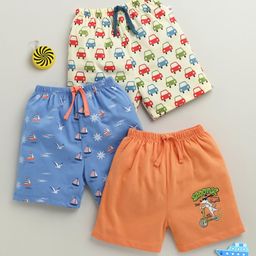 BUMZEE Cotton Pack Of 3 Car & Dog Printed Shorts - Orange & Blue-image-68