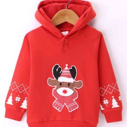 Mark & Mia Terry Knit Full Sleeves Hooded Sweatshirt With Applique - Red-picture-30