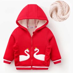 Mark & Mia Full Sleeves Hooded Sweatjacket With Swan Patch - Red-picture-7