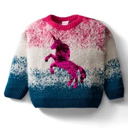 Babyhug Knit Full Sleeves Pullover Sweater with Reversible Unicorn Sequin Design - Multicolor-picture-7