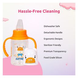 Adore ALGO Jr. Baby Silicon Soft Spout Sipper with Twin Handle- 125ml-Family Theme Orange image 2
